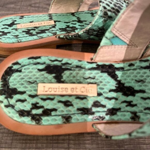 Louise et Cie Leather Sandal 5.5 M Green Snake Skin Hippie Indie Retro Chic 80s - Picture 6 of 9
